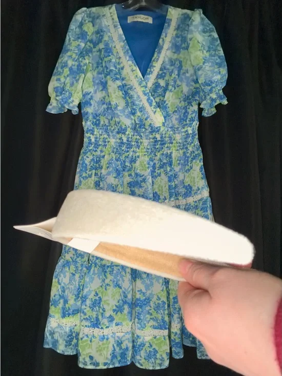 Taylor Blue & Lime Floral Tiered Wrap Midi Dress with Lace Trim —#129 - Picture 6 of 10